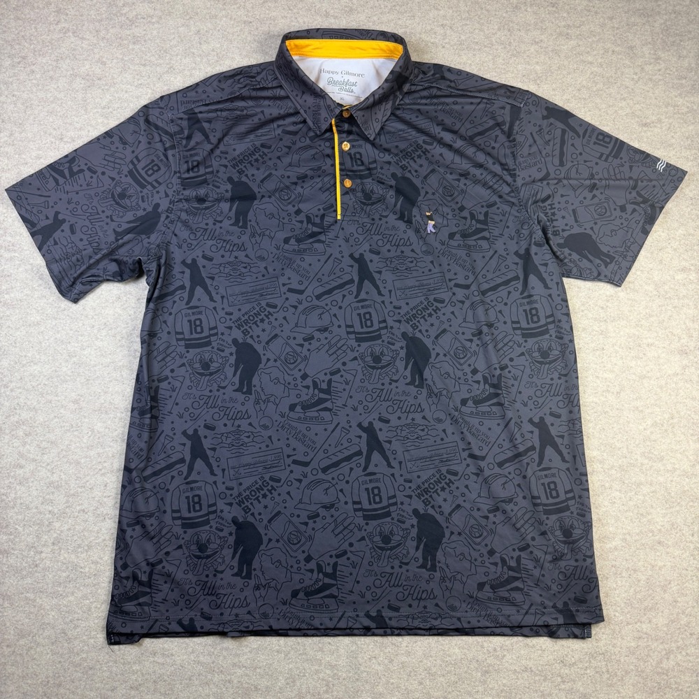Happy Gilmore x Breakfast Balls Golf Polo Shirt Mens XL Grey Movie Print Movie